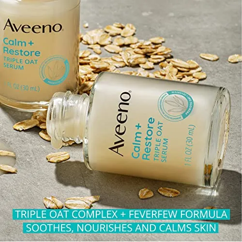 Aveeno Calm   Restore Triple Oat Hydrating Face Serum for Sensitive Skin, Gentle and Lightweight Facial Serum to Smooth and Fortify Skin, Hypoallergenic, Fragrance- and Paraben-Free, 1 fl. Oz