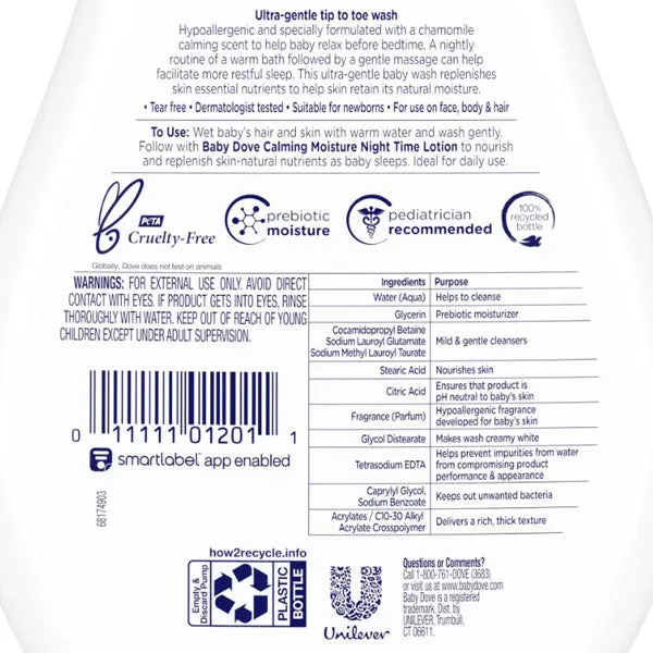 Baby Dove Sensitive Skin Care Nighttime Calming Moisture Liquid Body Wash, 13 oz