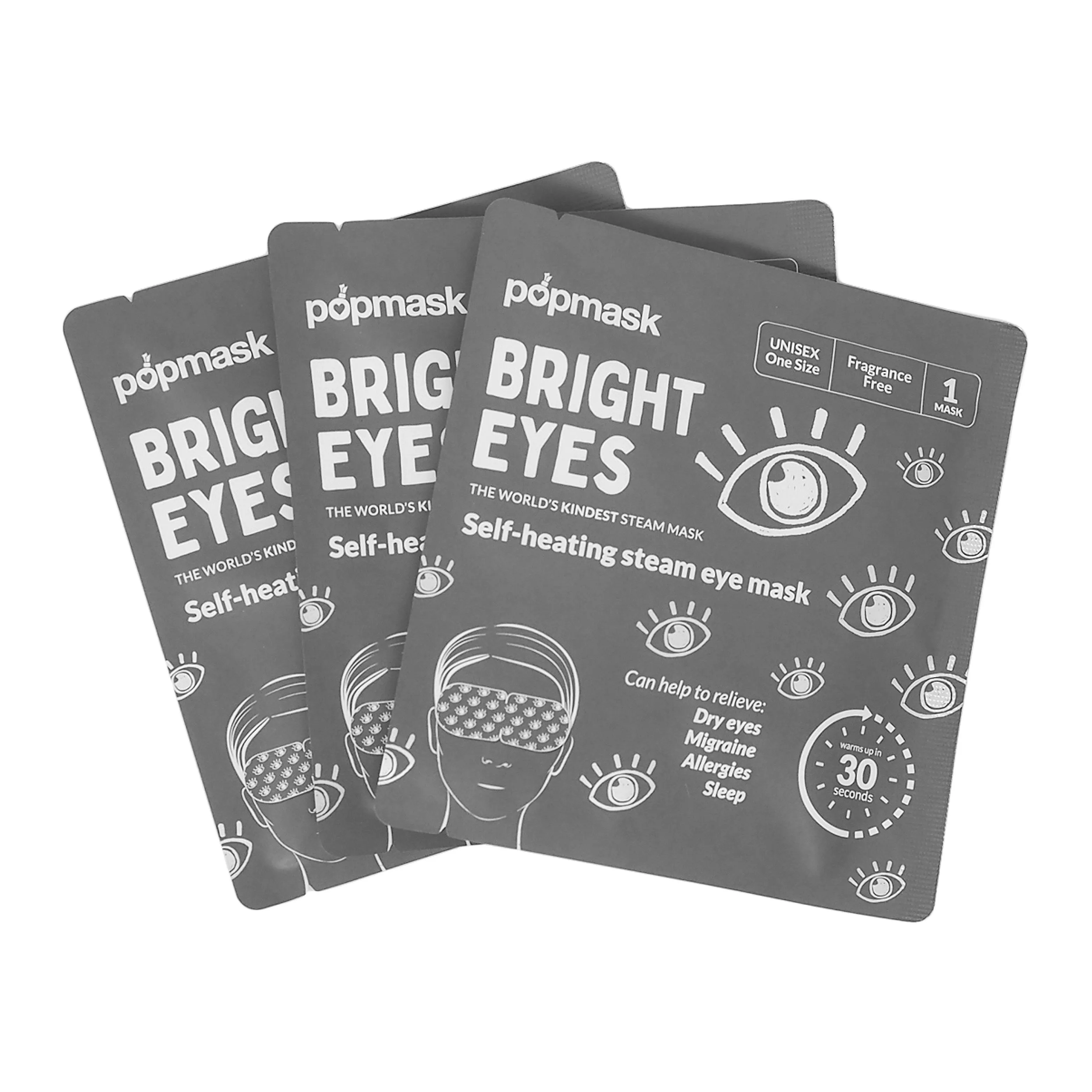 Bright Eyes Fragrance-Free Self-Heating Eye Masks - 3 Pack | Ultimate Eye-care Mask for Dry Eyes, Allergies