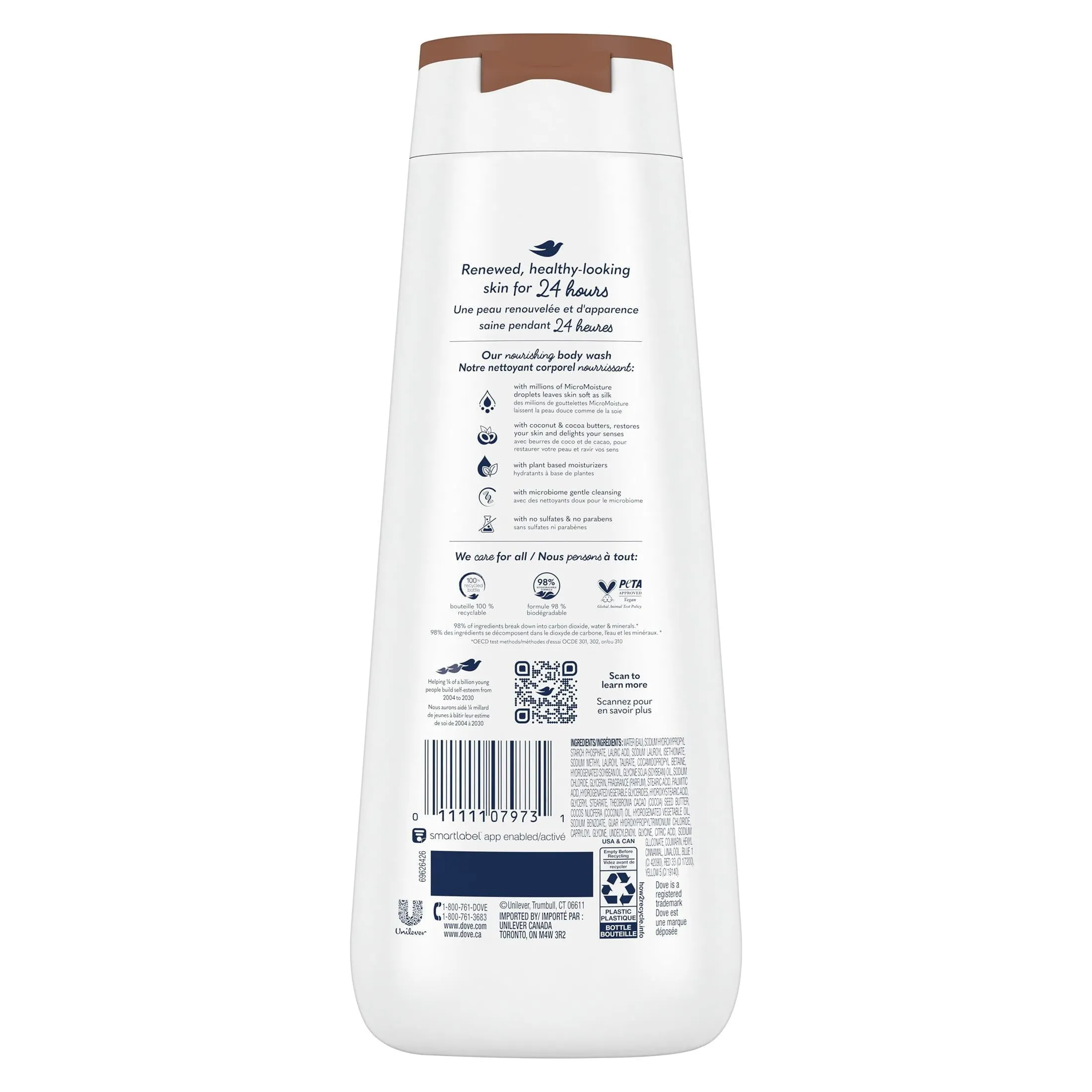 Dove Restoring Long Lasting Gentle Body Wash, Coconut and Cocoa Butter, 20 fl oz