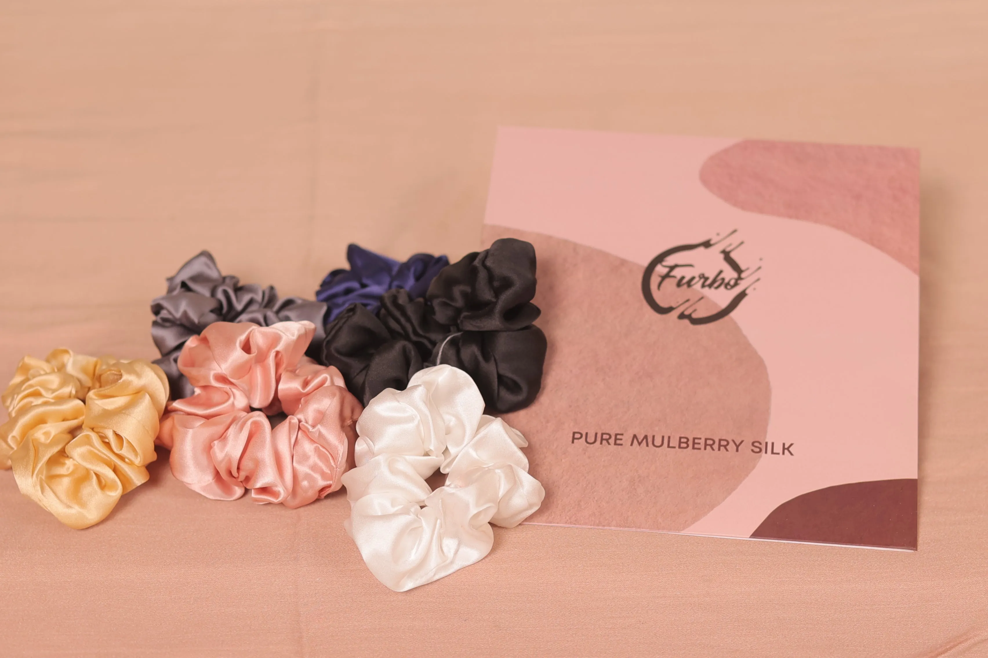 Mulberry Silk Hair Scrunchies, (22 Momme, 6A Grade) Black Color