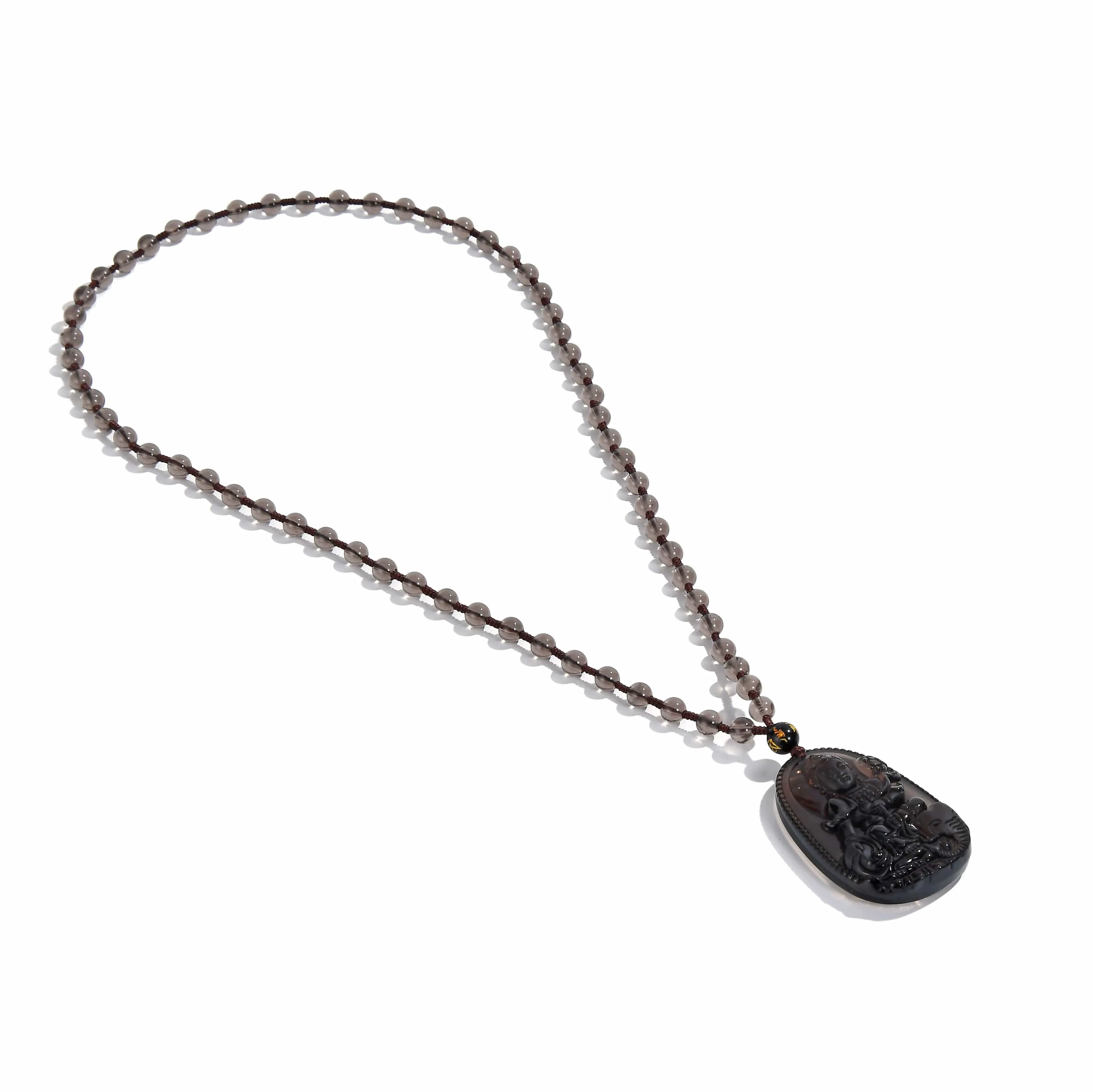 Smoky Quartz Budha Amulet Gemstone Necklace - 24