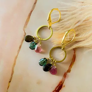 Watermelon Tourmaline Circle Drop Earrings