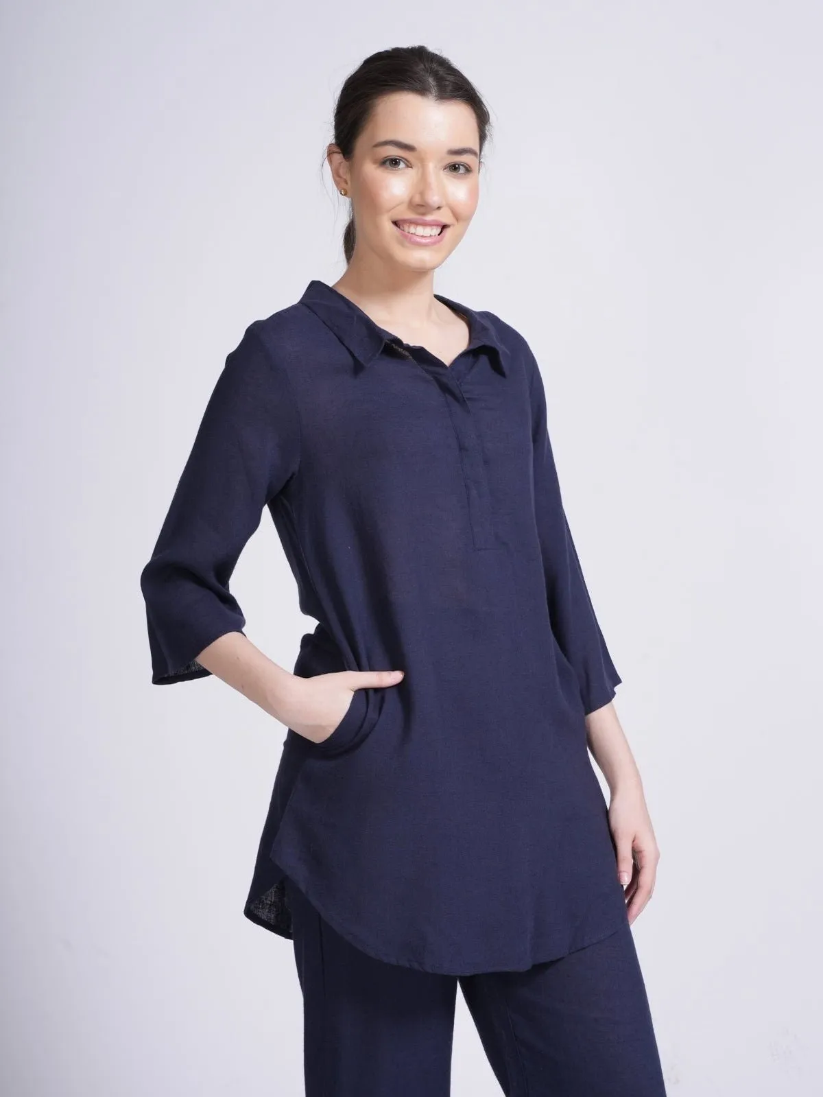 Women Linen Solid Tunic Top